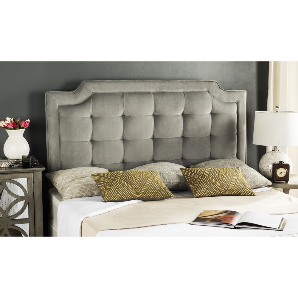 SAFAVIEH Saphire Pewter Upholstered Tufted Headboard (Full)