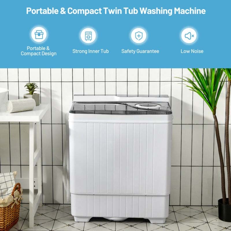 26 LBS Portable Washing Machine with Drain Pump, 2-in-1 Twin Tub Top Load Washer Dryer Combo for RV Apartment