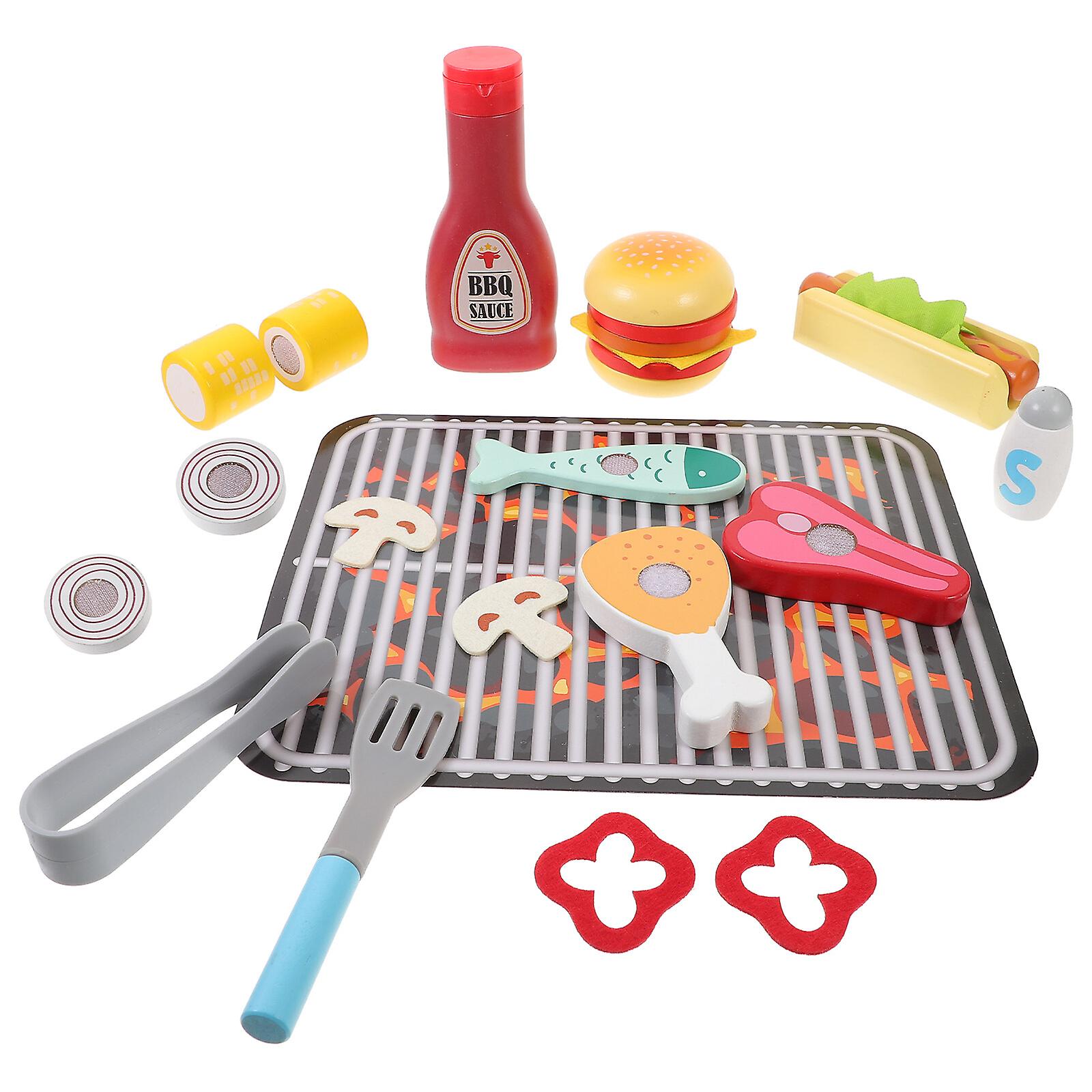 1 Set Wooden Bbq Grill Play Food Toy Pretend Play Barbecue Preparation Toys