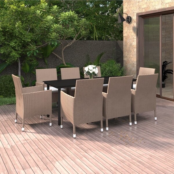 vidaXL Patio Dining Set Outdoor Table and Chair Set Poly Rattan and Glass