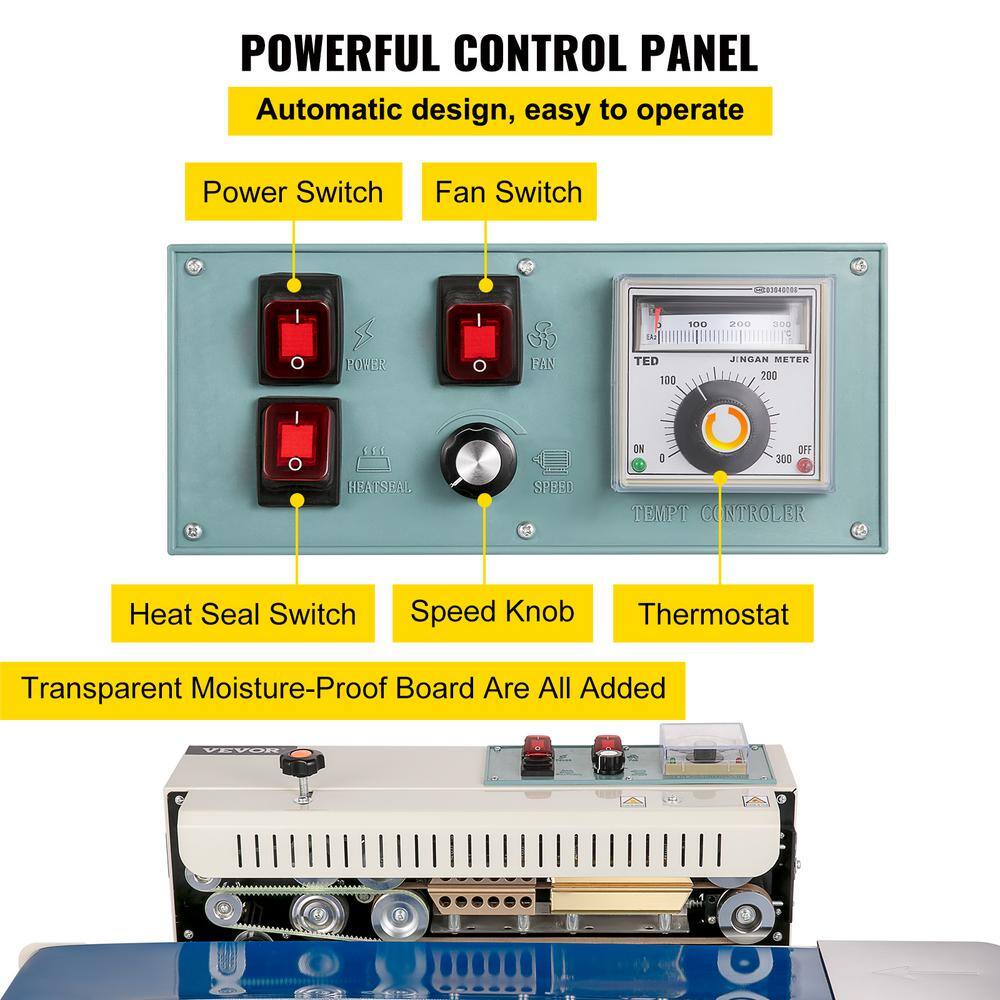 VEVOR Silver Continuous Band Heat Sealer 0.24 in. to 0.6 in. Seal Width Horizontal Sealing Machine for PVC Membrane Bag Film JTFKJMC52110V3DCHV1