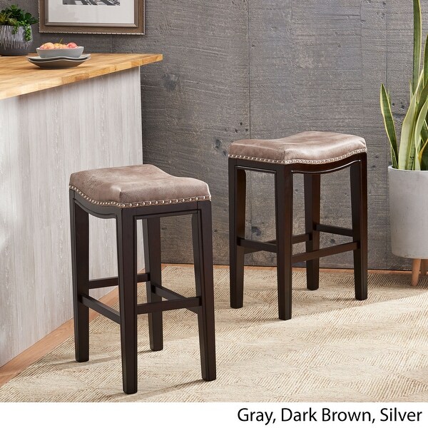 Tiffin Contemporary Studded Fabric Counter Stool (Set of 2) by Christopher Knight Home