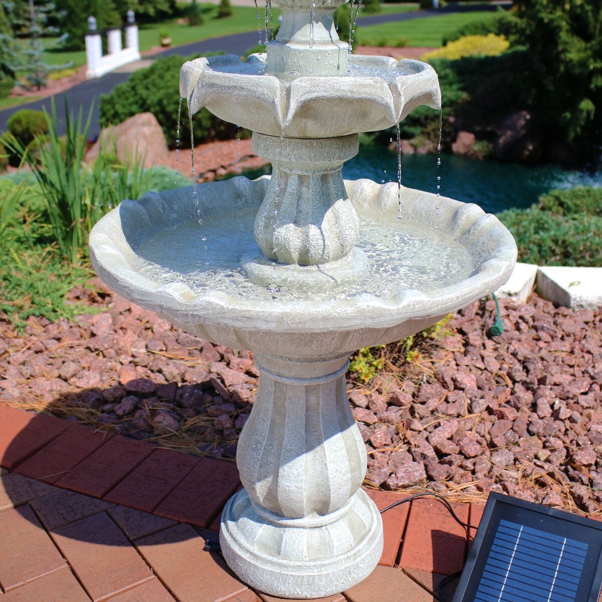 Sunnydaze Decor 2-Tier Solar Outdoor Water Fountain