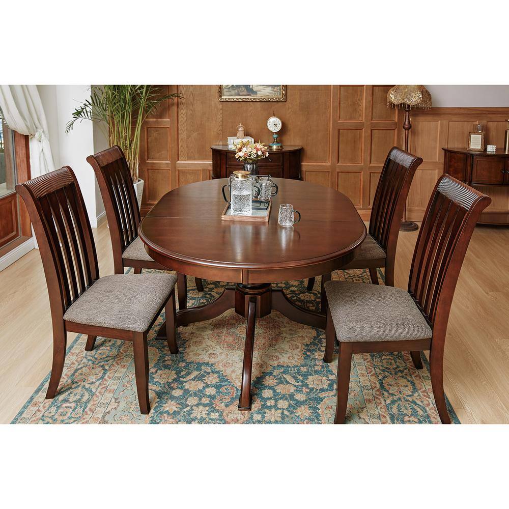 Homy Casa Zareef 60.7 in. Oval Extendable Brown Wood Pedestal Dining Table with Removable Leaf (Seats 4) ZAREEF DINING TABLE