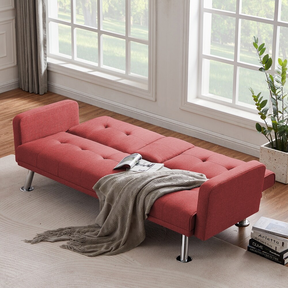 Convertible Folding Sofa Bed Loveseat with Armrest   Tufted Back  Modern Fabric Sleeper Sofa Couch for Living Room