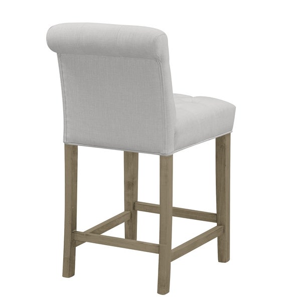 Set of 2 Aleen Beige Fabric Counter Stool with Roll Back and Buttons