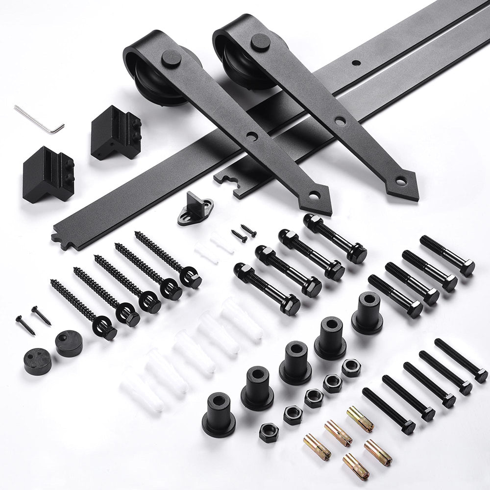 Yescom 6.6 ft Sliding Barn Door Hardware Kit Wood Track Black Arrow