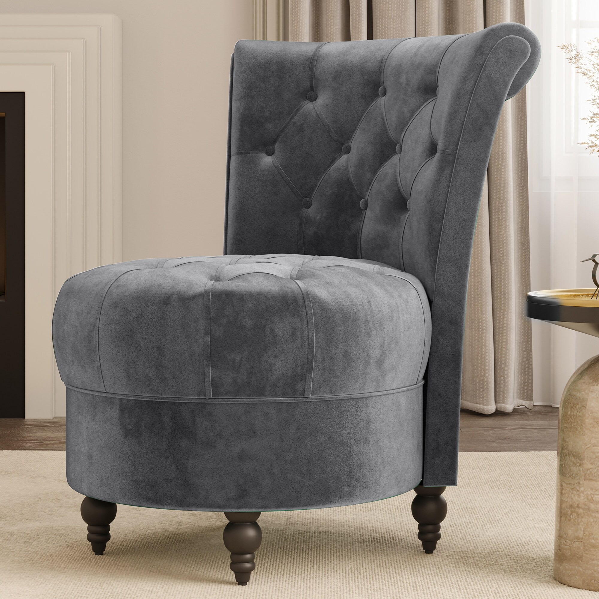 BELLEZE Malik Grey Velvet Accent Chair w/ Thick Padding and Low Back