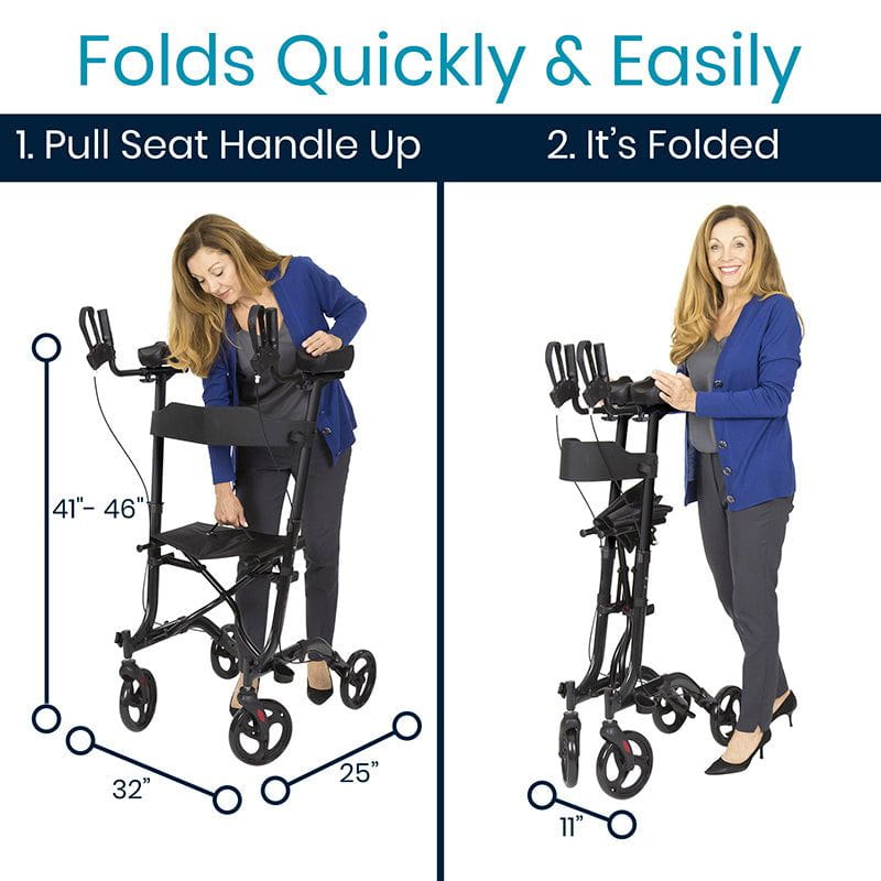 Vive Health Upright Rollator - Walker with Foldable Transport Seat