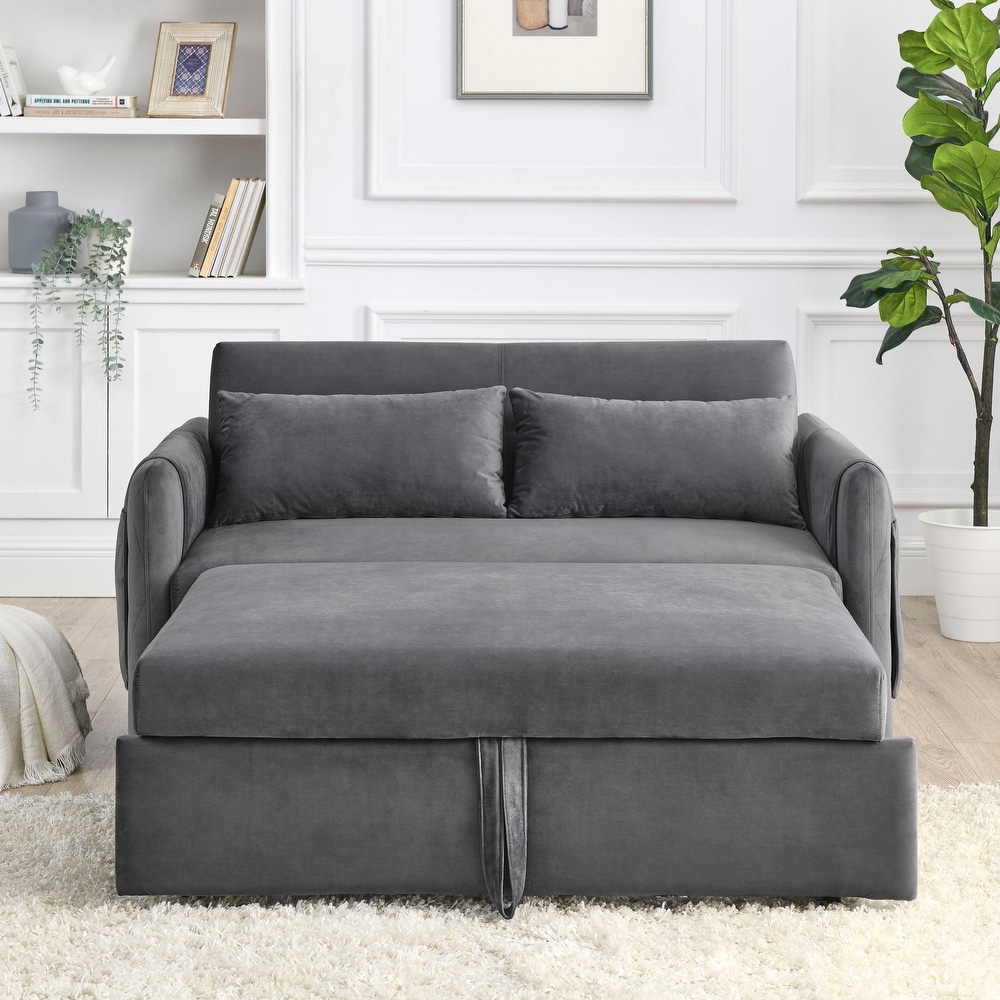 Velvet Convertible Sofa Bed with 2 Detachable Arm Pockets