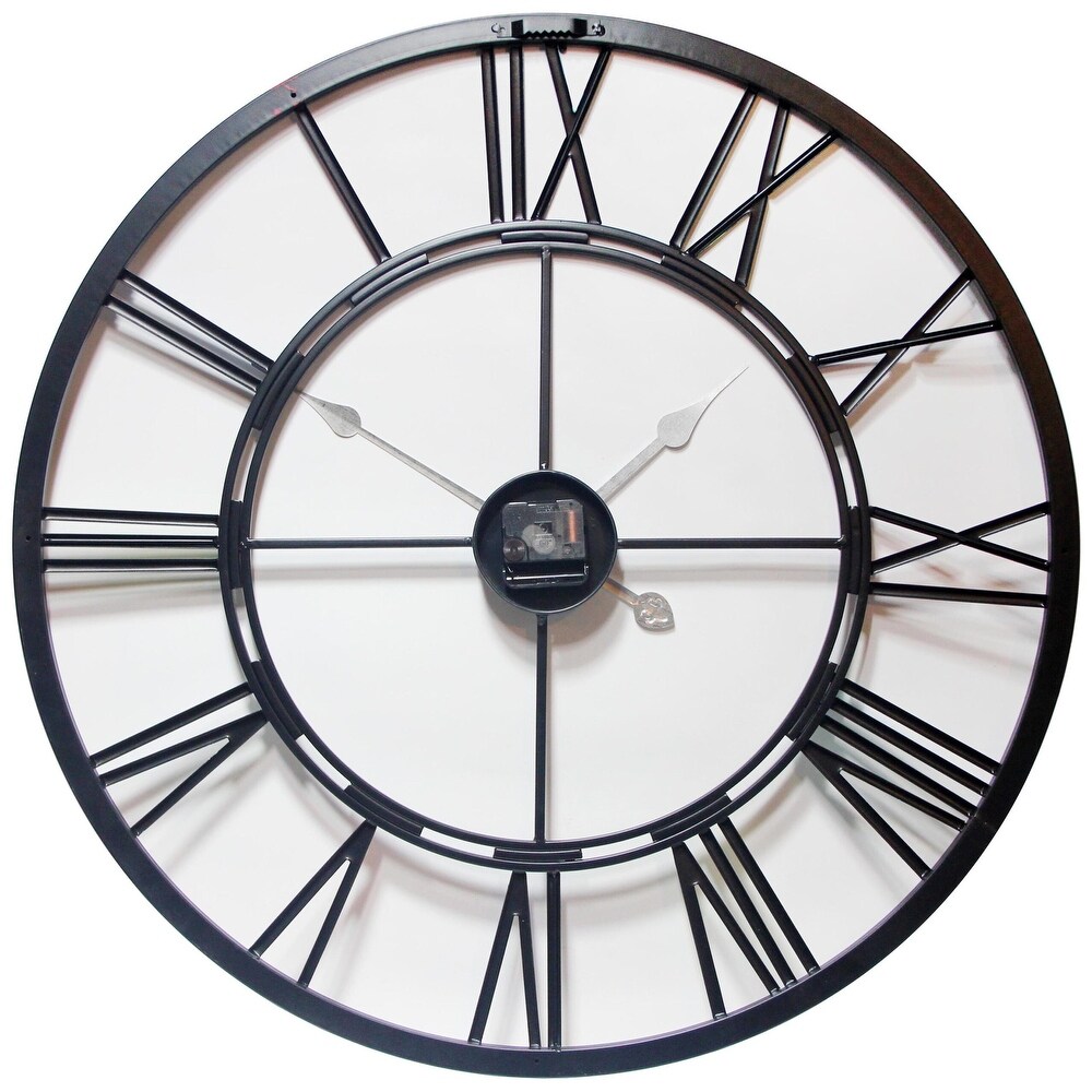 Metal Fusion Black and Bronze Large Open Face 28 inch Wall Clock by Infinity Instruments   28 x 1.5 x 28