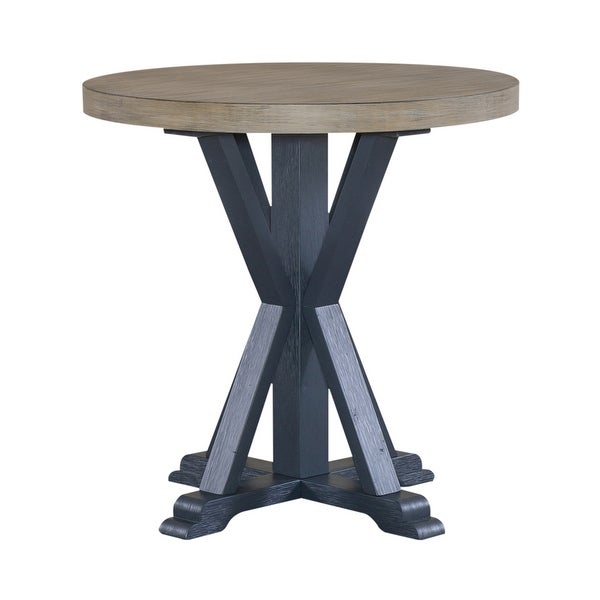 Summerville Soft White Wash Wire Brushed Gray Round End Table- Navy