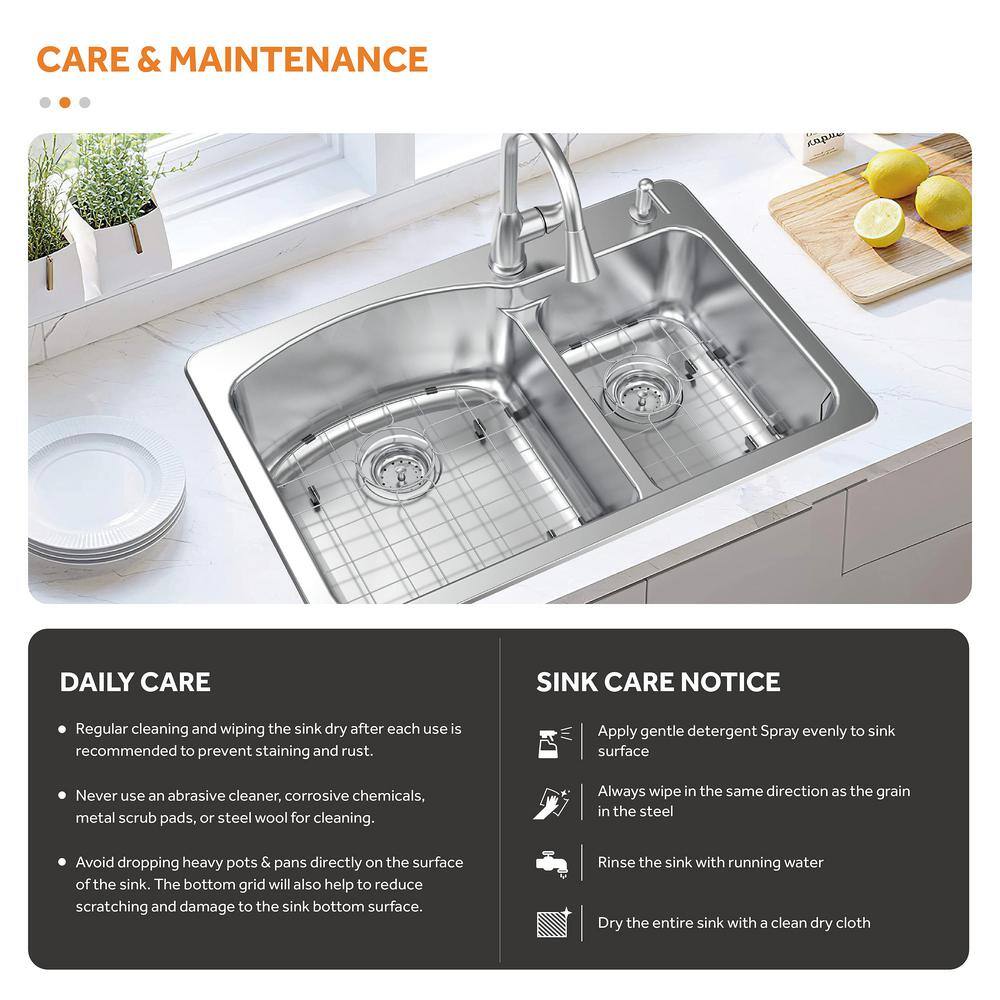 Glacier Bay All in-One 33 in. Drop-inUndermount Double Bowl 18 Gauge Stainless Steel 2-Hole Kitchen Sink with Pull-Down Faucet VT3322TA2PA1