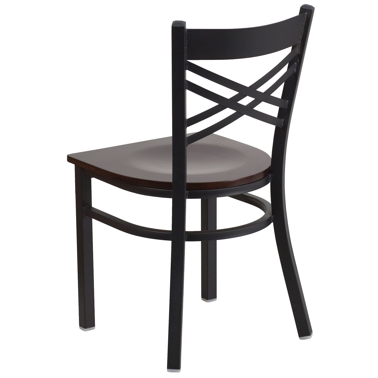 Emma and Oliver Black X Back Metal Restaurant Chair - Natural Wood Seat