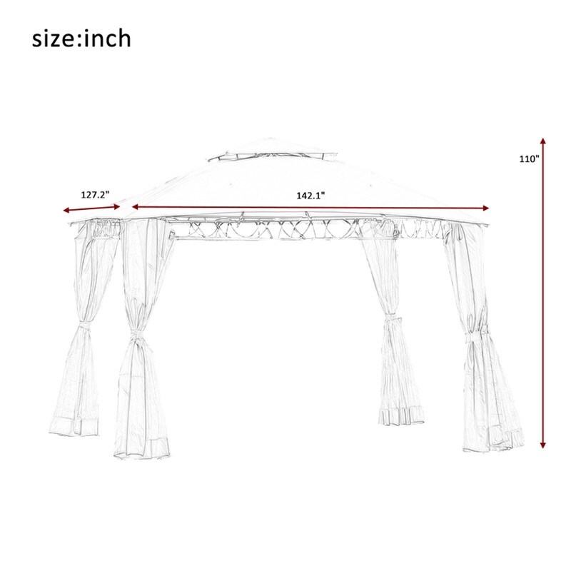 Outdoor Garden Patio Gazebo with 2 Tiered Canopy and Folding Curtains