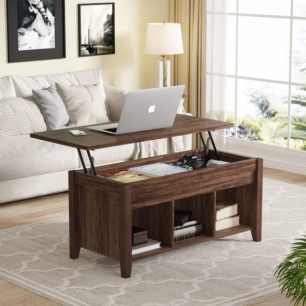 Lift Top Coffee Table with Hidden Storage Compartment and Shelf