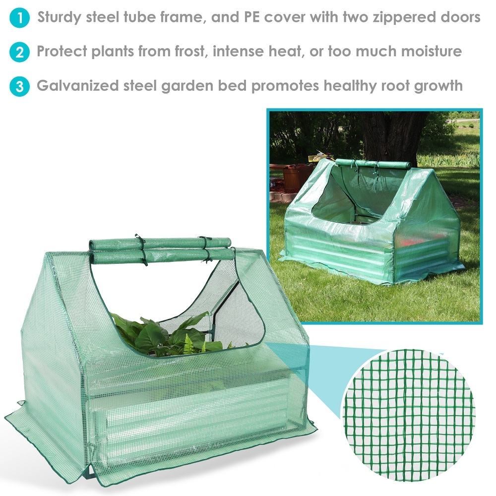 Sunnydaze Steel Raised Garden Bed and PE Greenhouse Kit   Green