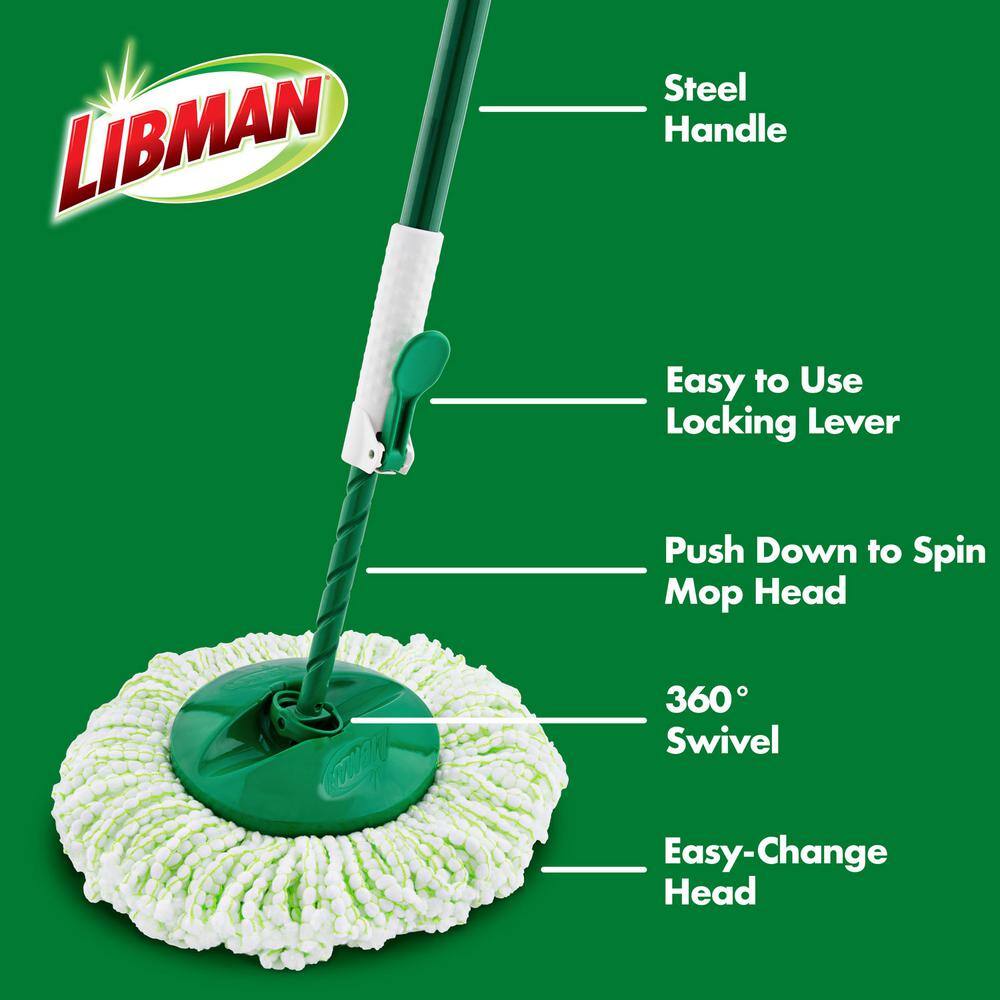 Libman Microfiber Tornado Wet Spin Mop and Bucket with 3 Refills  Microfiber Flat Mop with 2-Piece Handle with 1 Refill 1608