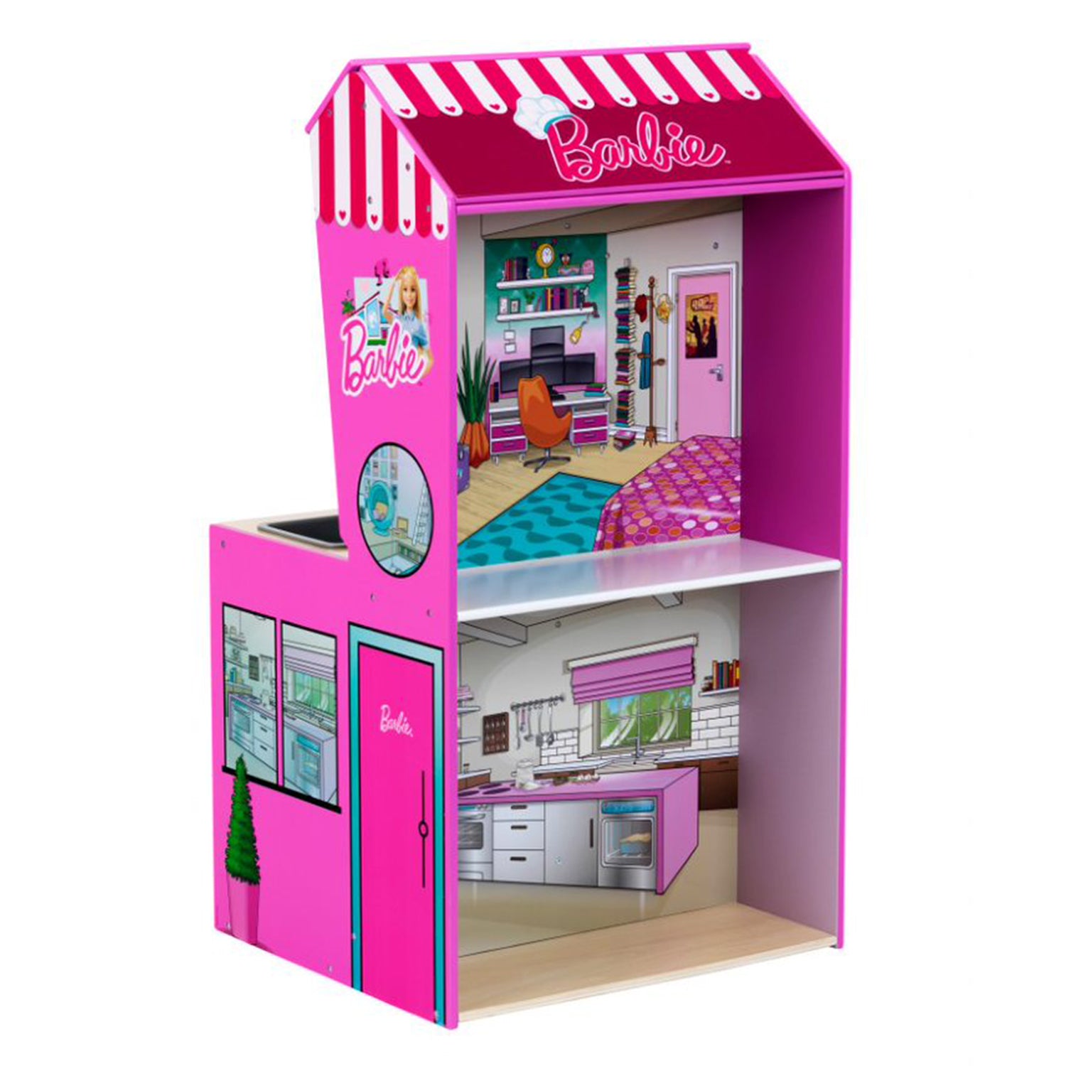 2 In 1 Barbie Pretend Play Toy Kitchen and Dollhouse for Kids 3 & Up (Open Box)