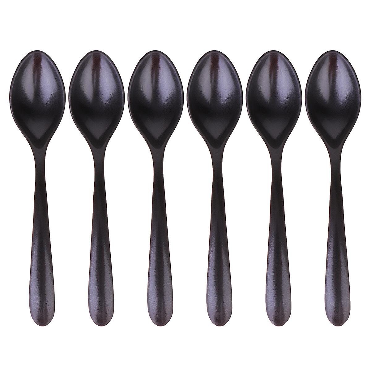 6pcs A5 Melamine Flatware Black Imitation Porcelain Soup Spoon Durable Tableware For Home (7016)