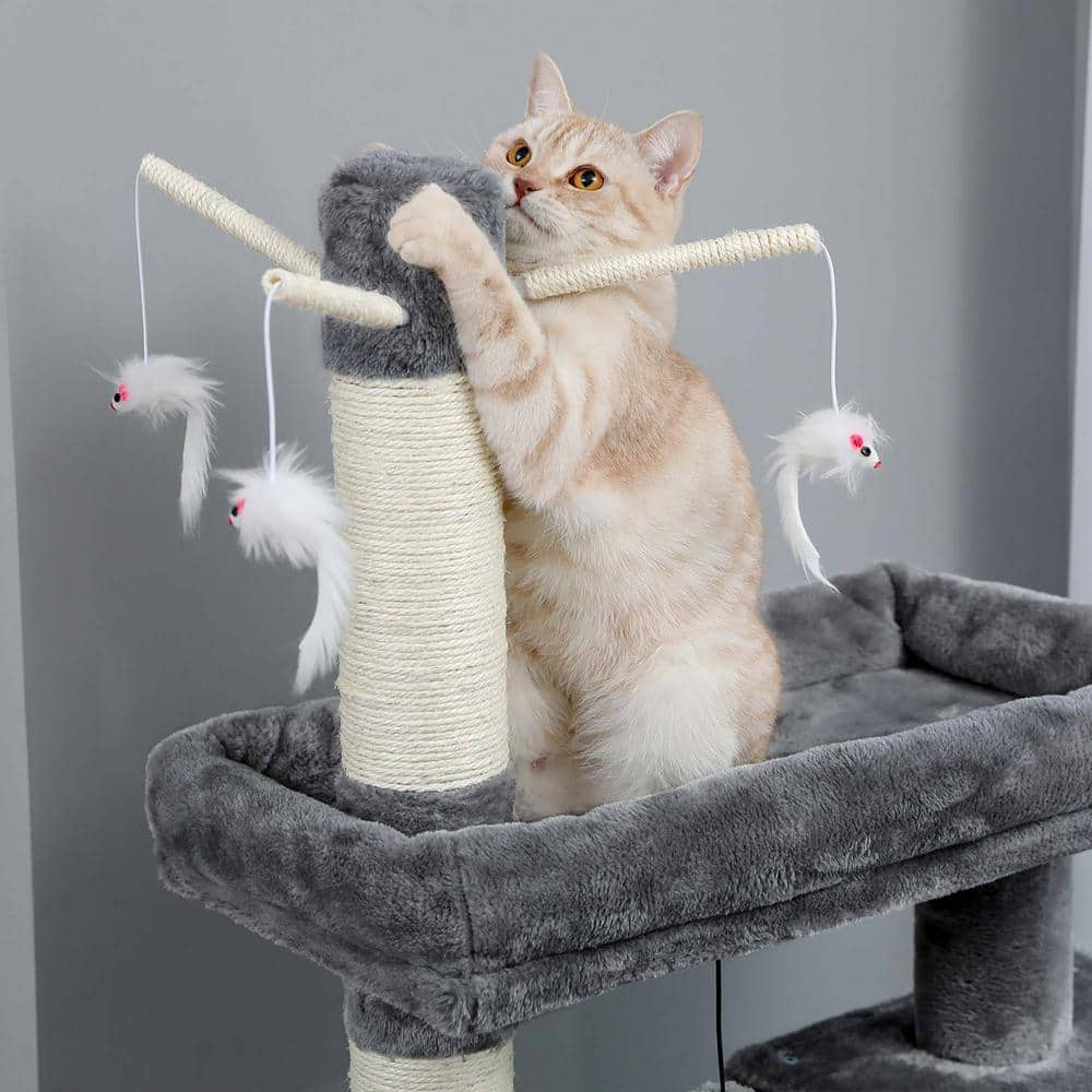 Foobrues Large Condo Cat Tree Feeding Bowl Grooming Brush Whirligig Turntable PSL-23170871