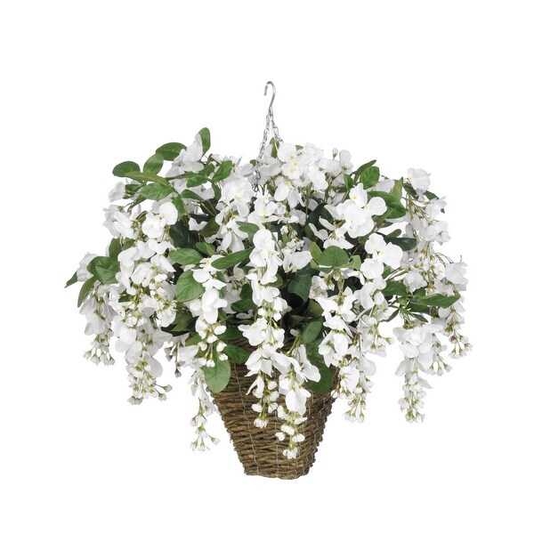 Faux White Wisteria Hanging Basket