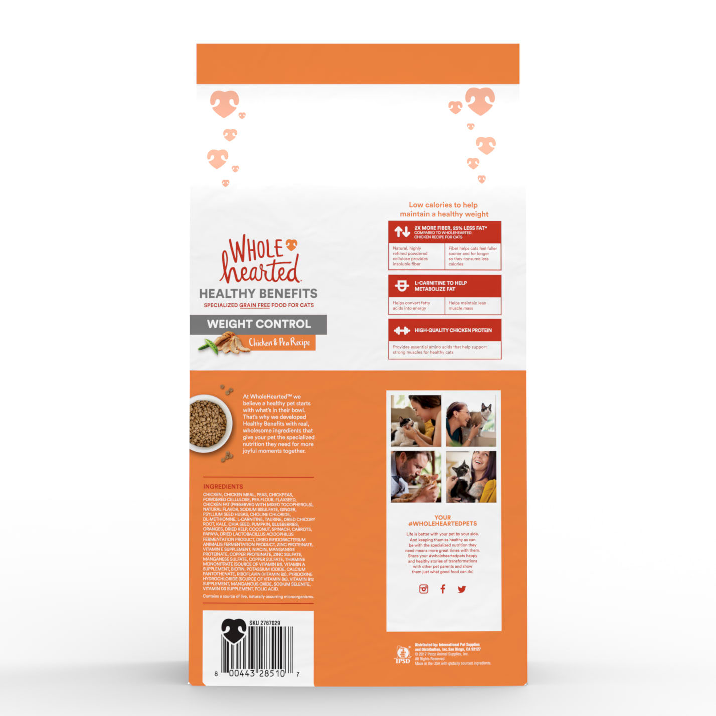 WholeHearted Grain-Free Weight Control Chicken and Pea Recipe Dry Cat Food， 5 lbs.