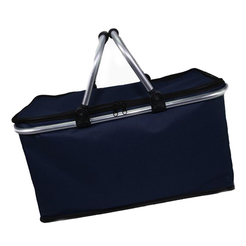 Large ， Collapsible and Insulated Lunch storage Leakproof Bag for Camping， Picnic， BBQ， Activities - Dark Blue， 43 x 24cm