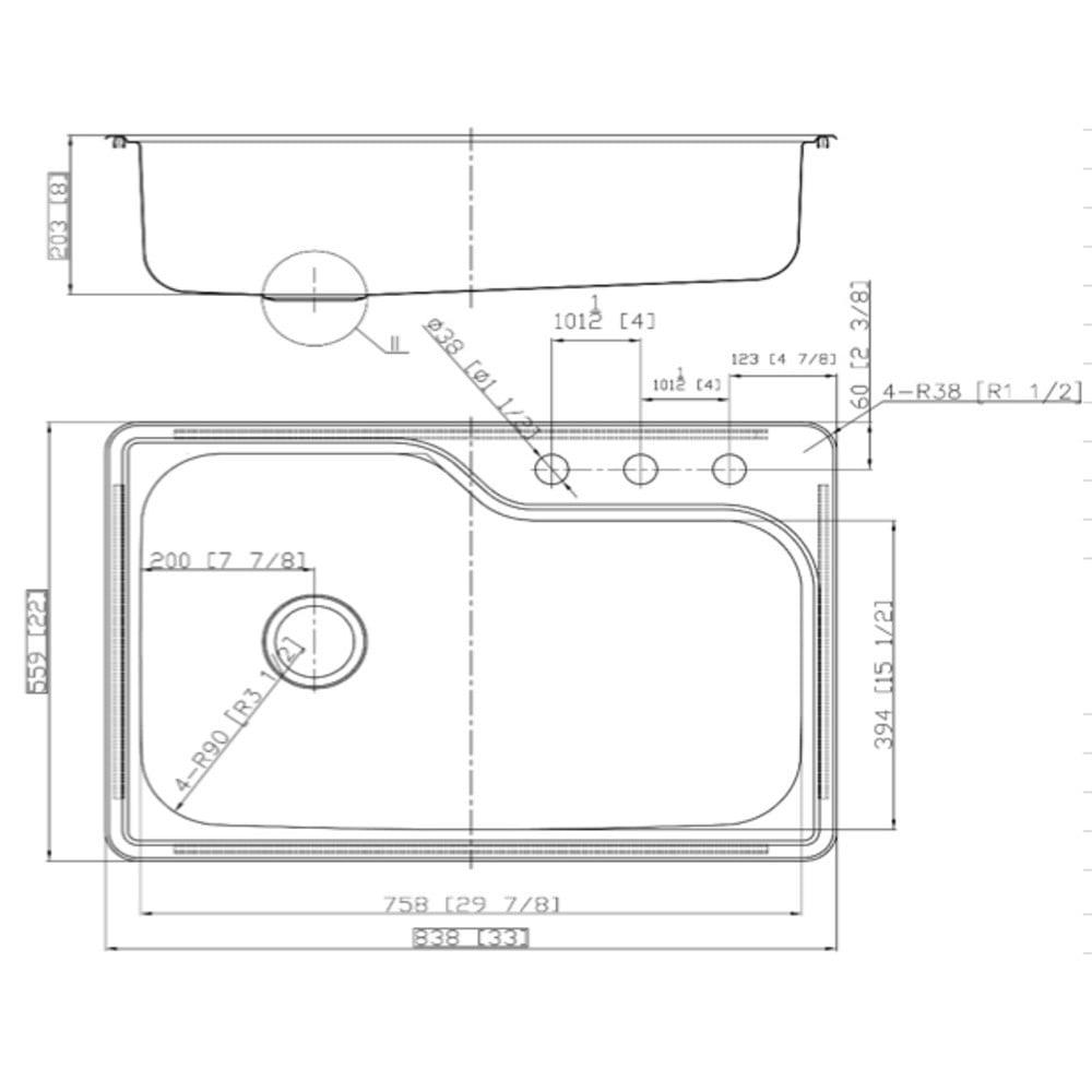 Design House Single Bowl Kitchen Sink in Stainless Steel， 33-Inch