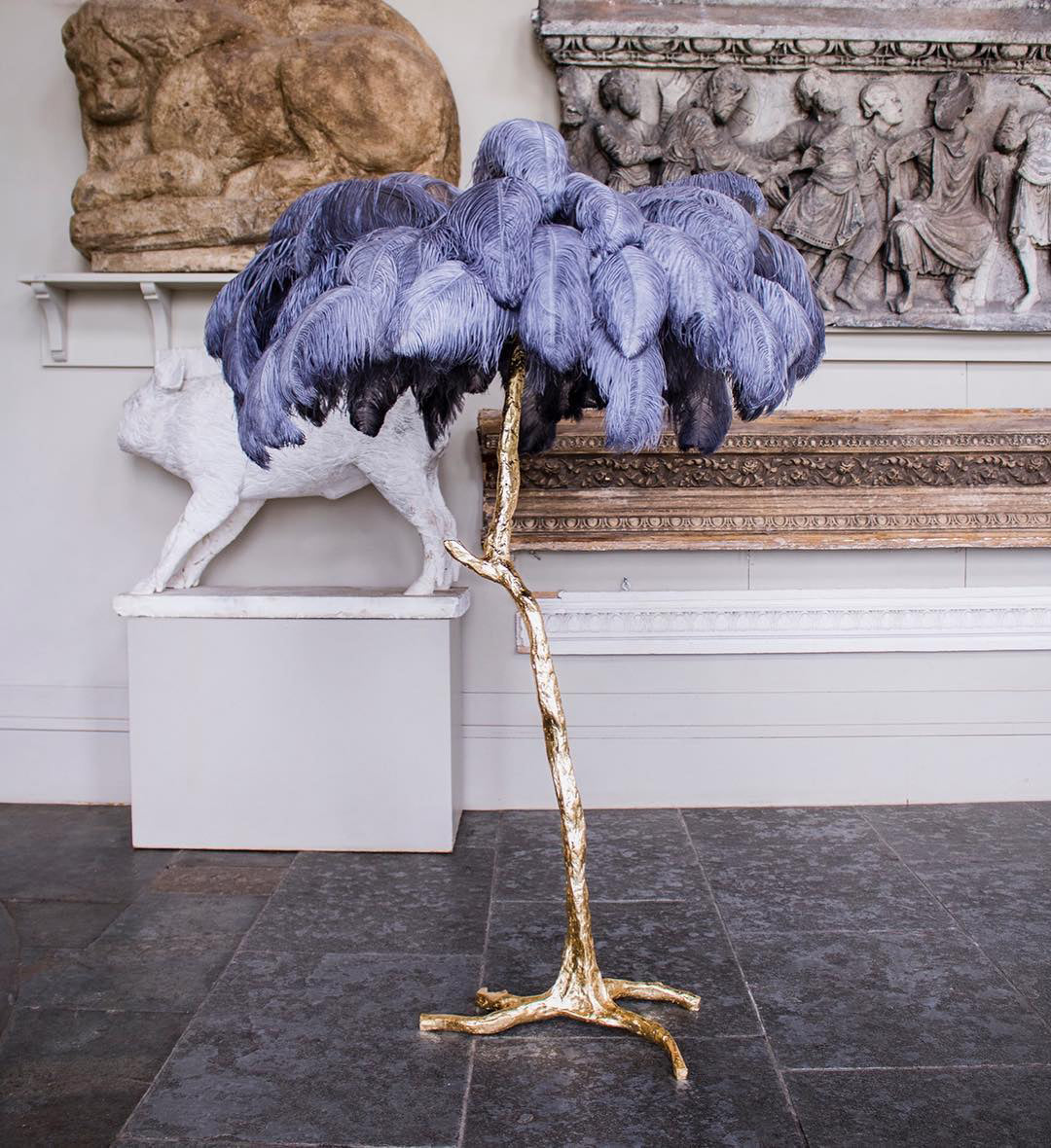 Ostrich Feather Brass Floor Lamp