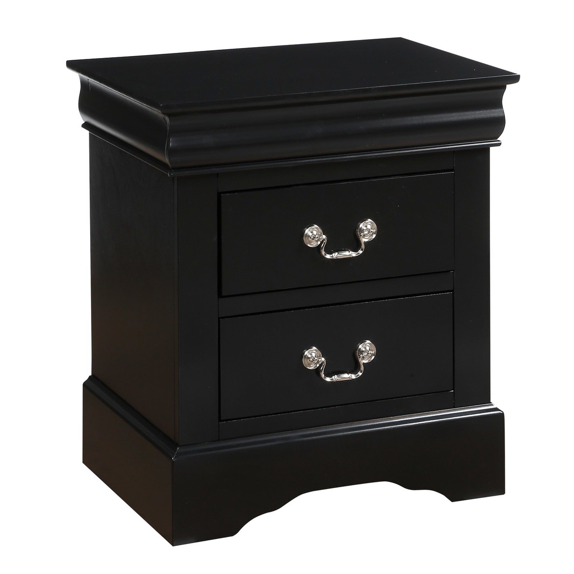 Benzara Traditional 2 Drawers wood Nightstand By Louis Philippe III, Black