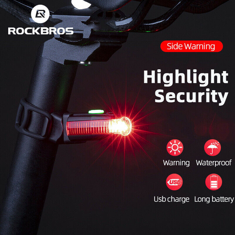 ROCKBROS Bike Tail light USB Rechargable Side Warning Rear Light Safe Night Riding Light Waterproof