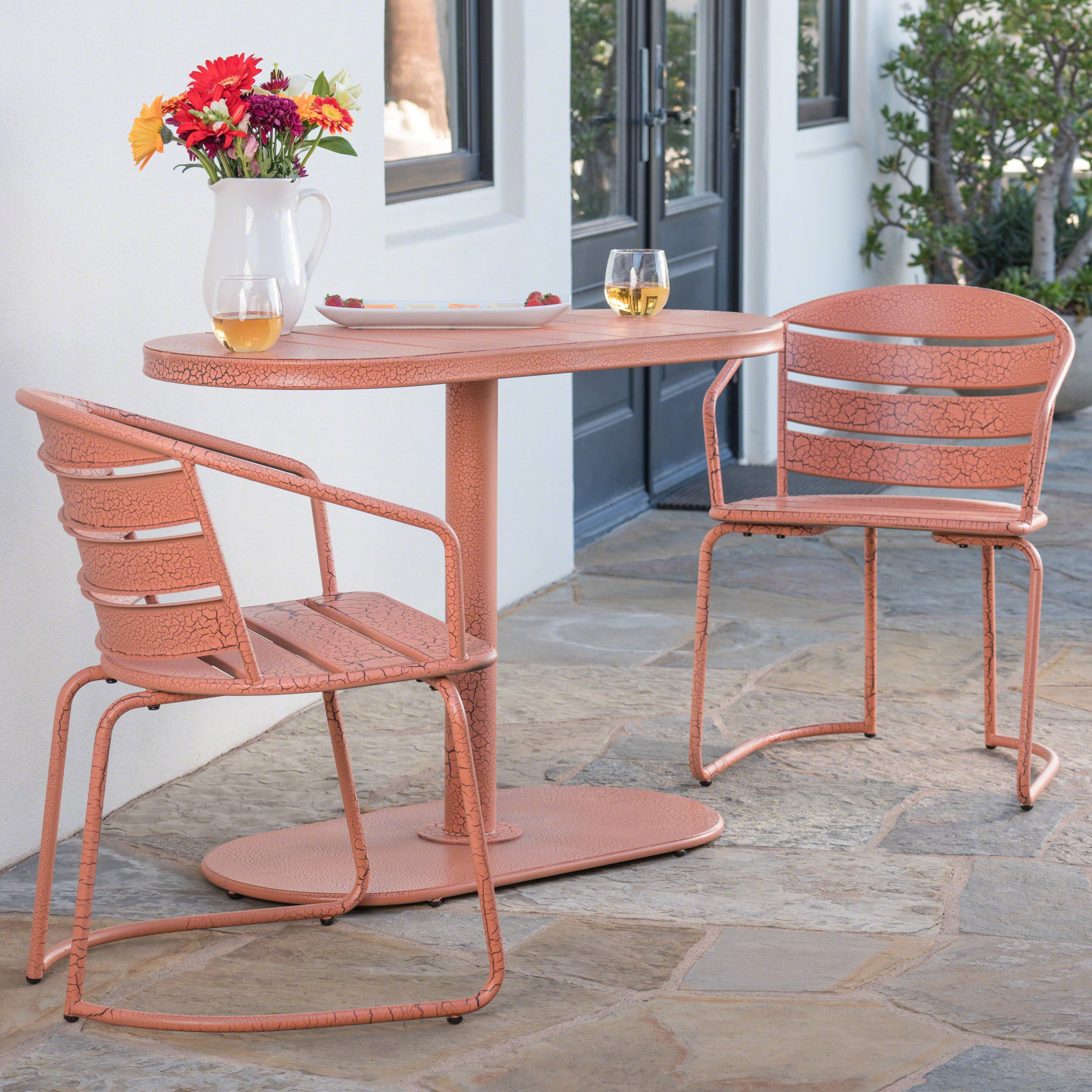 Porto Outdoor 3 Piece Crackle Finished Iron Bistro Set