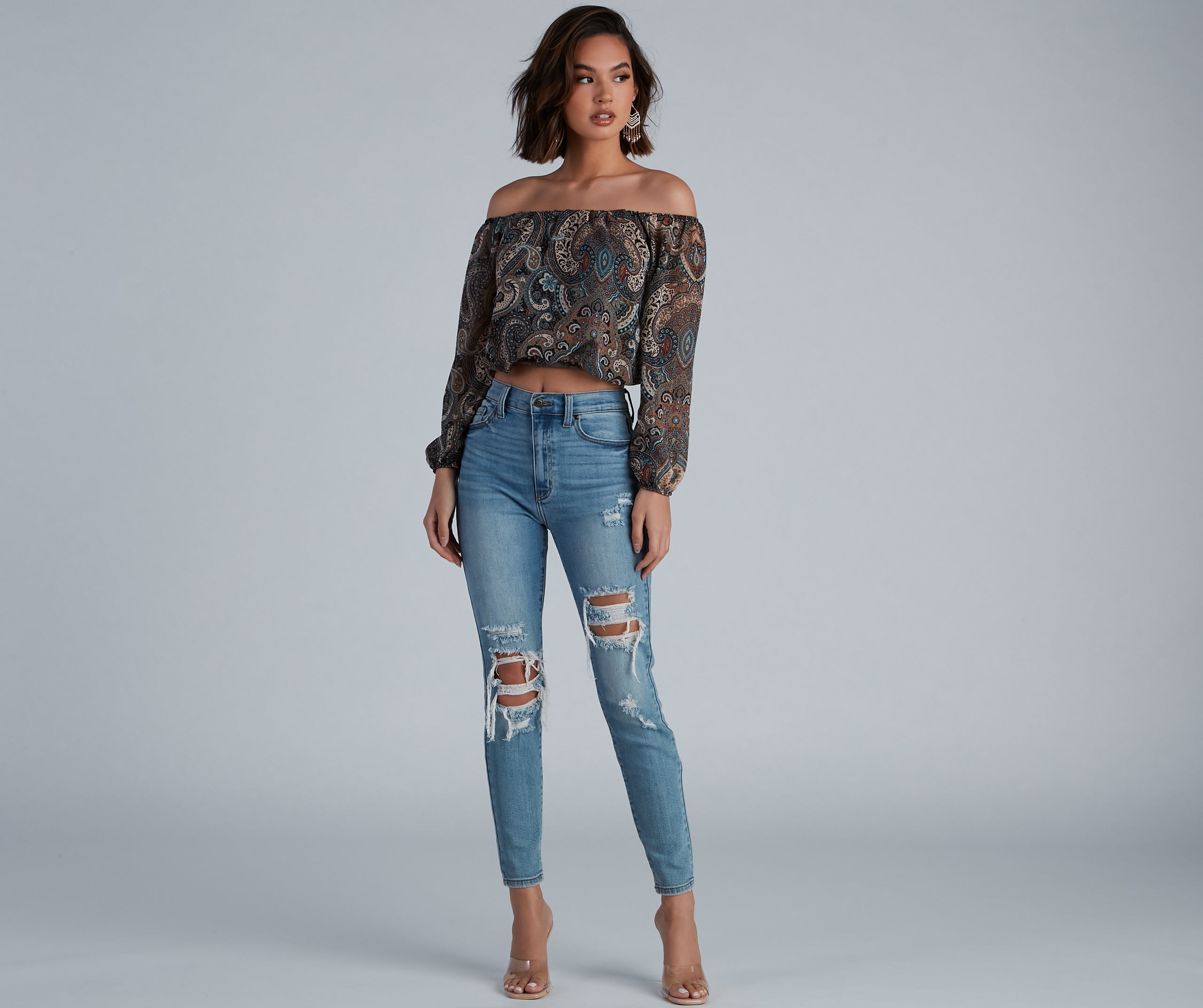 Cute In Paisley Off-The-Shoulder Blouse