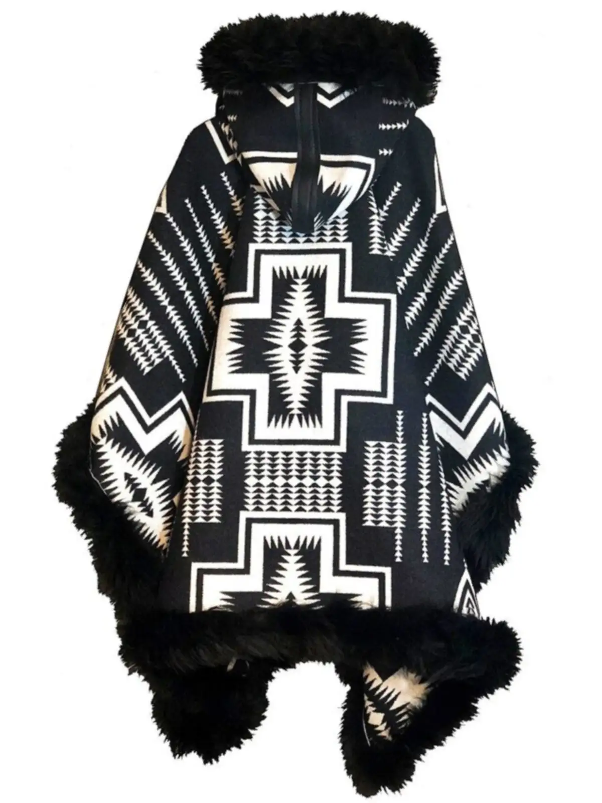 Ethnic Style Front and Back Wearable Printed Hooded Cloak