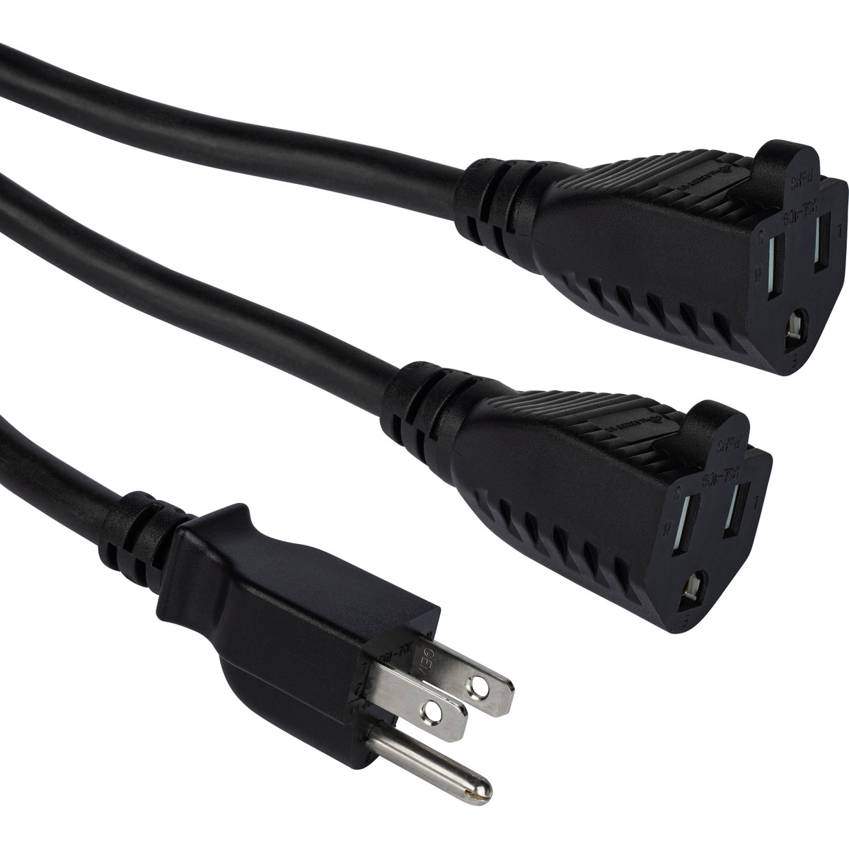 1 ft. Dual Outlet Saver Black NEMA 5-15P to 5-15R 16/3 Power Splitter