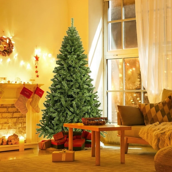 6ft Christmas Tree with 1000 Branch Tips Artificial Xmas Tree with Metal Hinges and Foldable Base