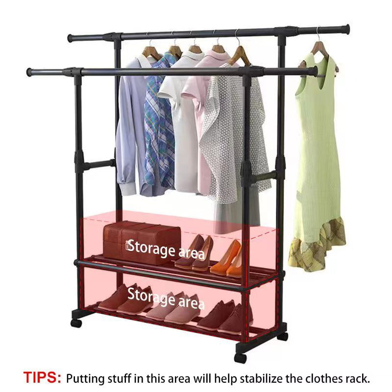 2/3 Layers Double Rail Clothes Garment Rack Heavy Duty Commercial Grade Clothing