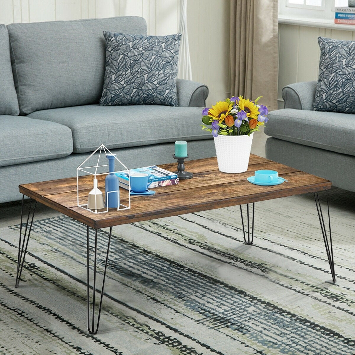 GZMR Rustic Industrial Solid Wood Rectangular Cocktail Coffee Table