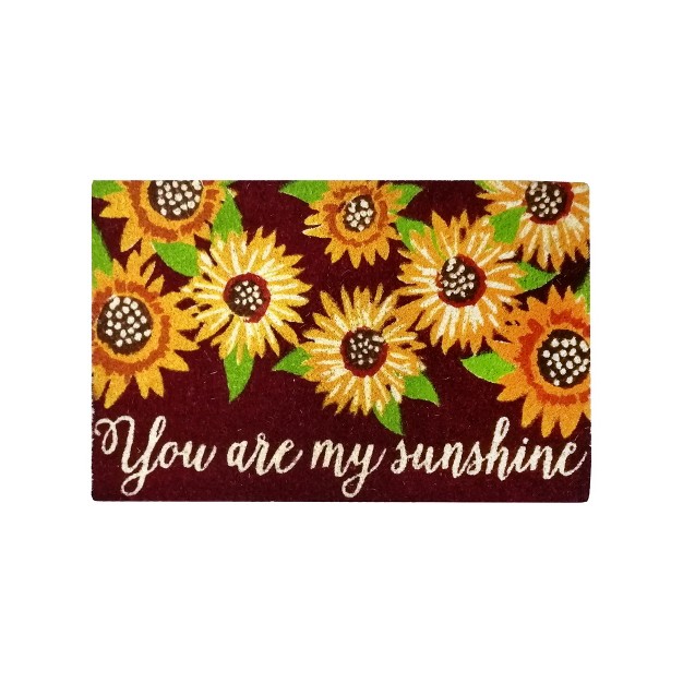 You Are My Sunshine Sentiment Yellow Sunflower Rectangle Indoor Outdoor Coir Door Welcome Mat Brown Background