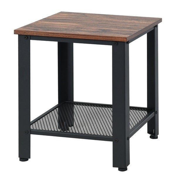 GZMR Industrial End Table 2-Tier Side Table-Black