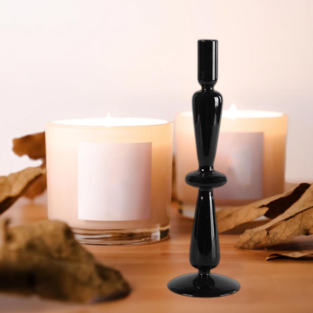 Candle Holder Black Glass Cylindrical Taper Pillar Candlesticks Livng Room Dining Table Decoration Centerpieces Coffee Table Ornament D