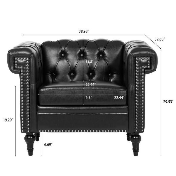 Livingroom Accent Chair， 1 Seater PU Cover Sofa Armchairs Rolled Arms Chairs Lounge Chairs with Nailheads， for Bedroom， Black