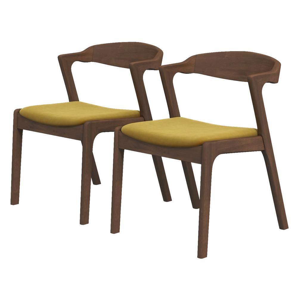 Roxy Mid-Century Modern Dark Yellow Velvet Dining Chair (Set of 2) HMD01869