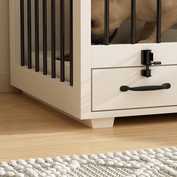 Modern White and Walnut Dog Crate Furniture - Versatile and Stylish - 86.6