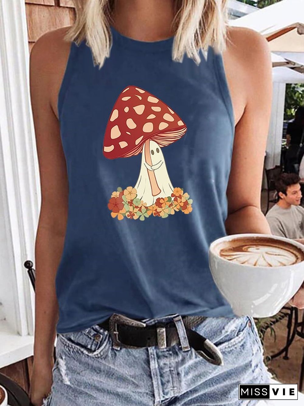 Mushroom Ghost With Umbrella Print Tank Top