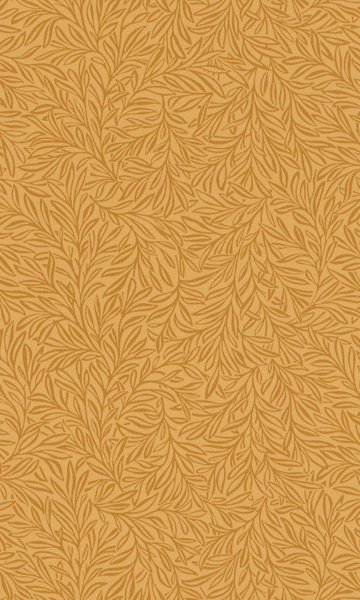 Minimalist Orange Tropical Leaves Metallic Wallpaper