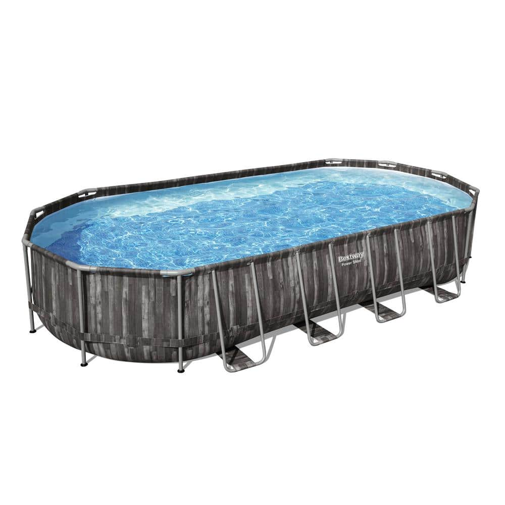 Bestway 24 ft. x 12 ft. Oval 48 in. Deep Soft-Sided Above Ground Swimming Pool Set 5611UE-BW