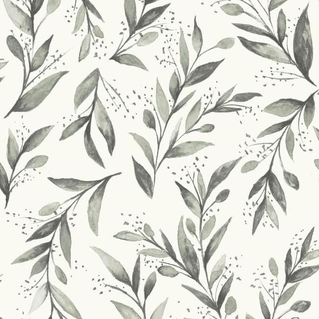 Sample Olive Branch Wallpaper in Charcoal from Magnolia Home Vol. 2