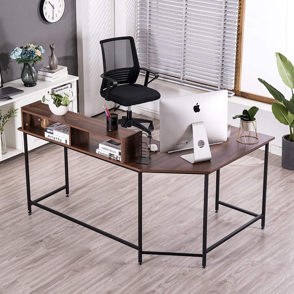 Ivinta Modern L Shaped Computer Office Desk  Gaming Corner Desk with Monitor Stand